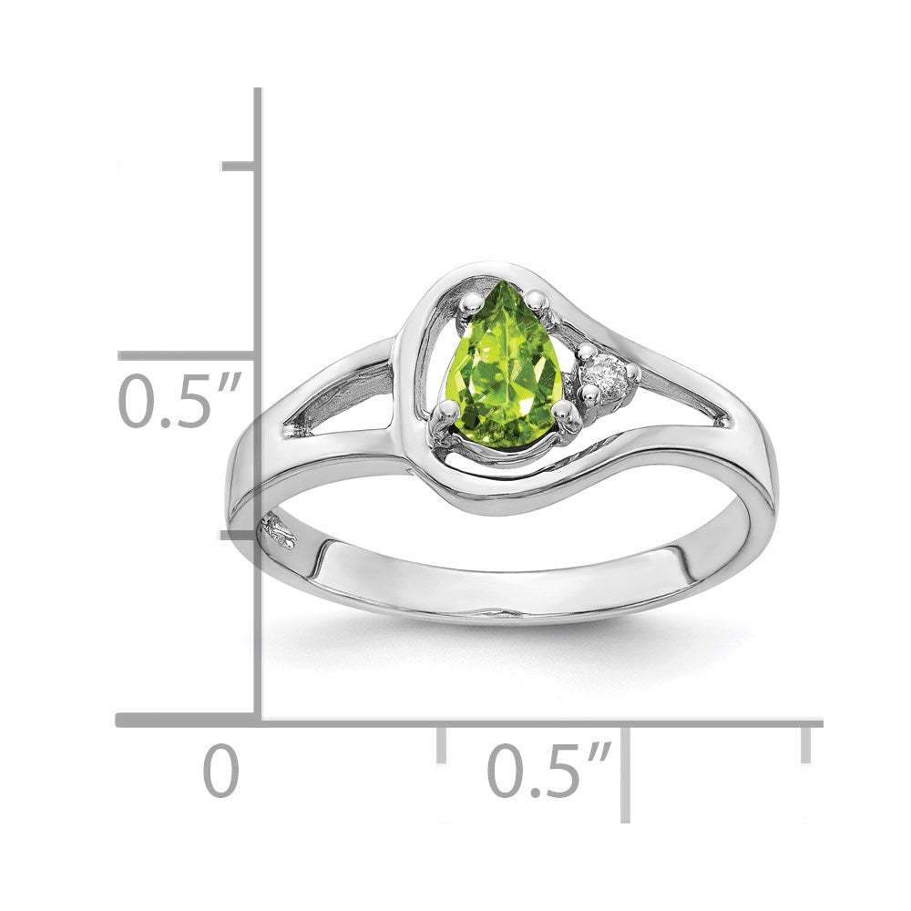 14K Weißgold Peridot 6x4 mm Birnenschliff Karo-Schliff AAA mit echtem Diamant Ring