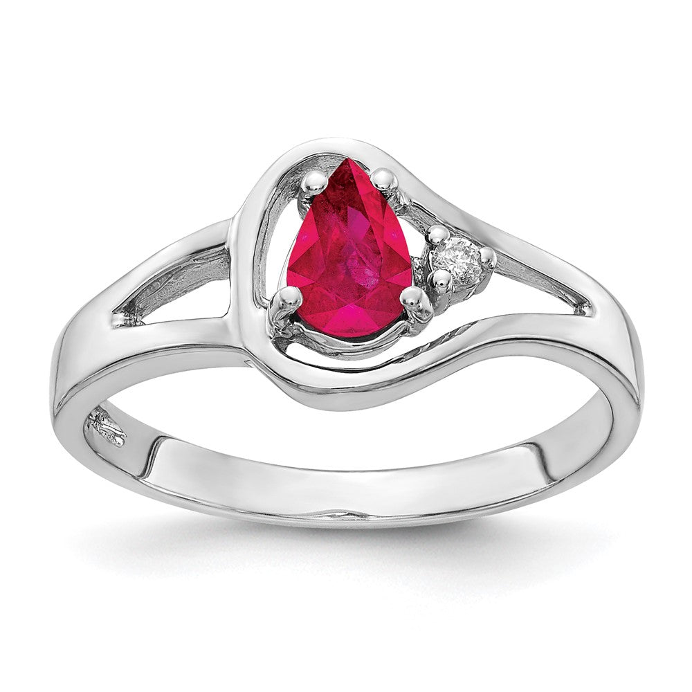 14K Weißgold Rubin Echt Diamant Ring