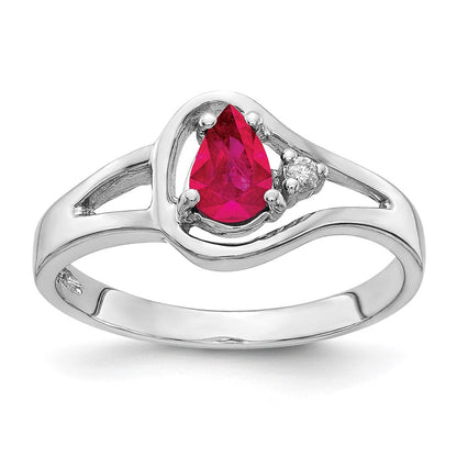 14K Weißgold 6x4mm Tropfen Rubin A Echt Diamant Ring