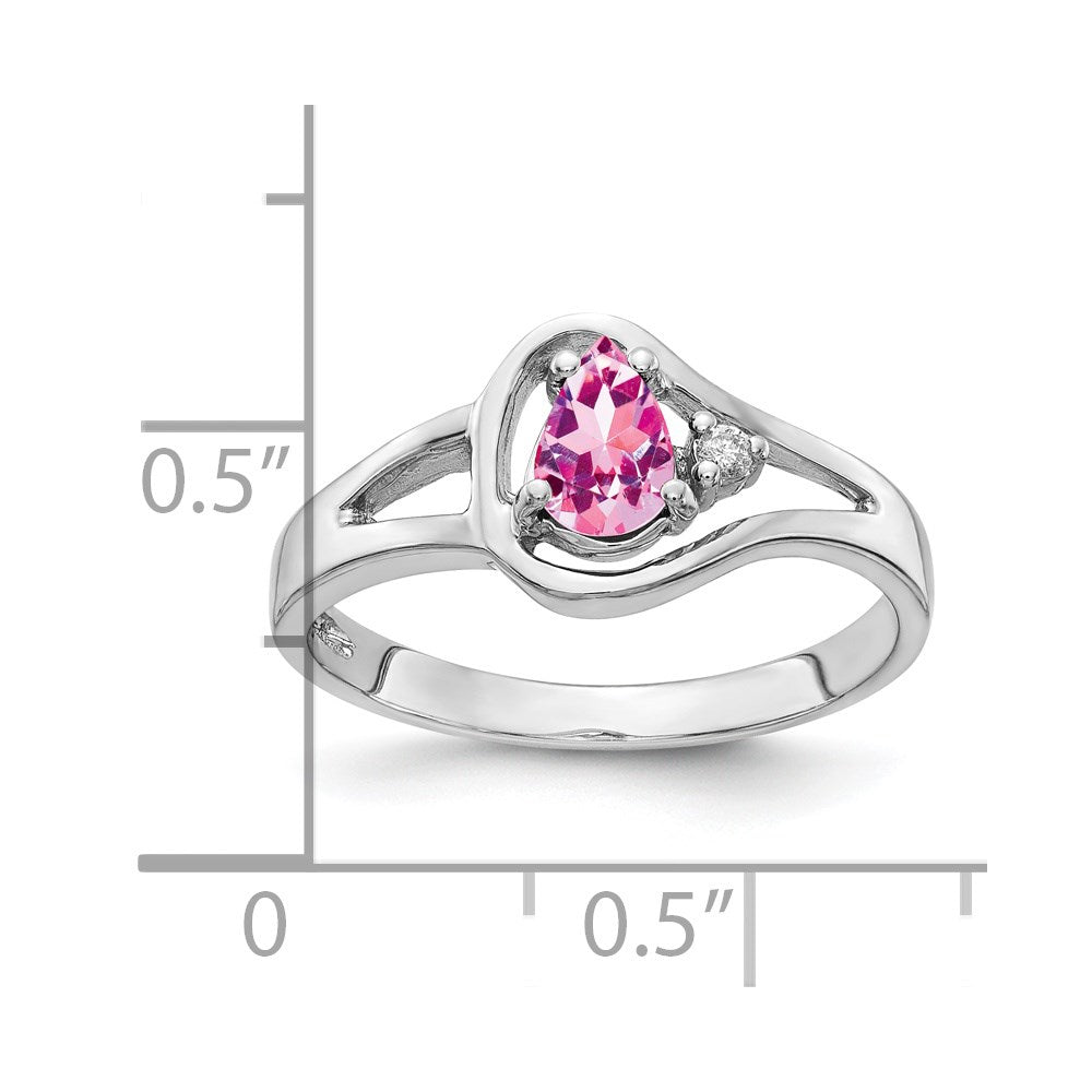 14K Weißgold 6x4mm Tropfen Rosa Saphir A Echt Diamant Ring