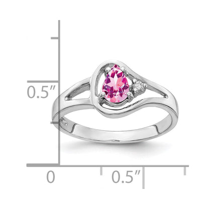 14K Weißgold 6x4mm Tropfen Rosa Saphir A Echt Diamant Ring