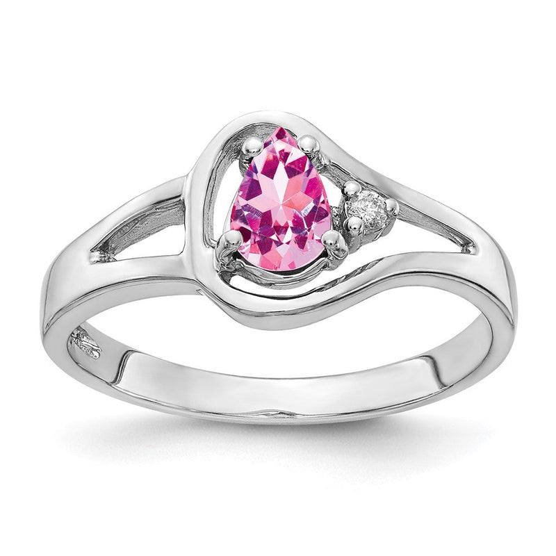 14K Weißgold Ring mit 6x4 mm rosa Saphir im Tropfenschliff (VS) und echten Diamanten