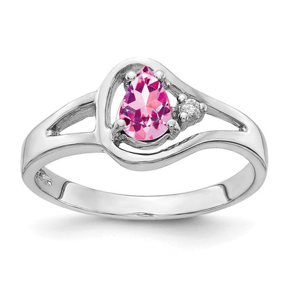 14K Weißgold 6x4mm Tropfen Rosa Saphir A Echt Diamant Ring