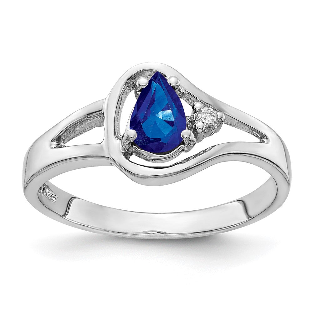 14K Weißgold 6x4mm Saphir im Tropfenschliff VS Diamant-Ring