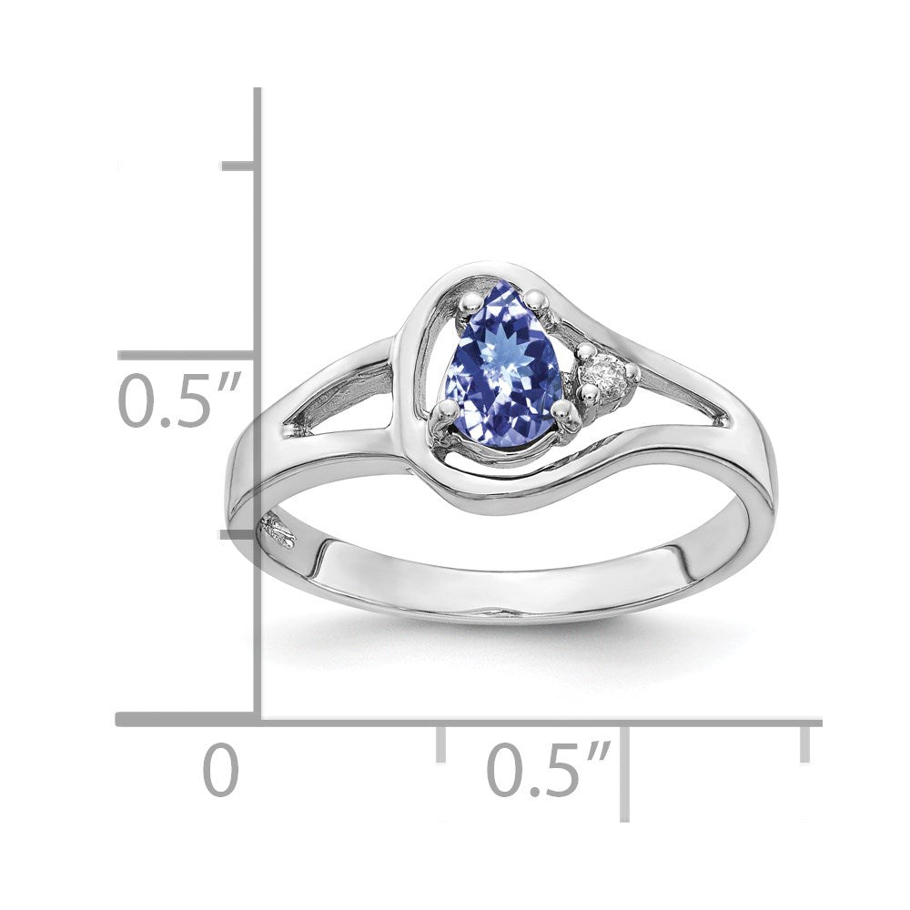14K Weißgold 6x4mm Tropfen Tansanit Aaa Diamant Ring