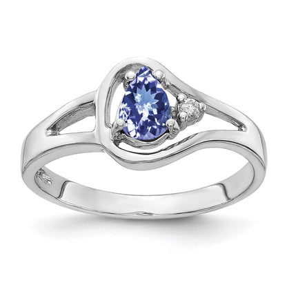 14K Weißgold 6x4mm Tropfen Tansanit Aa Diamant Ring