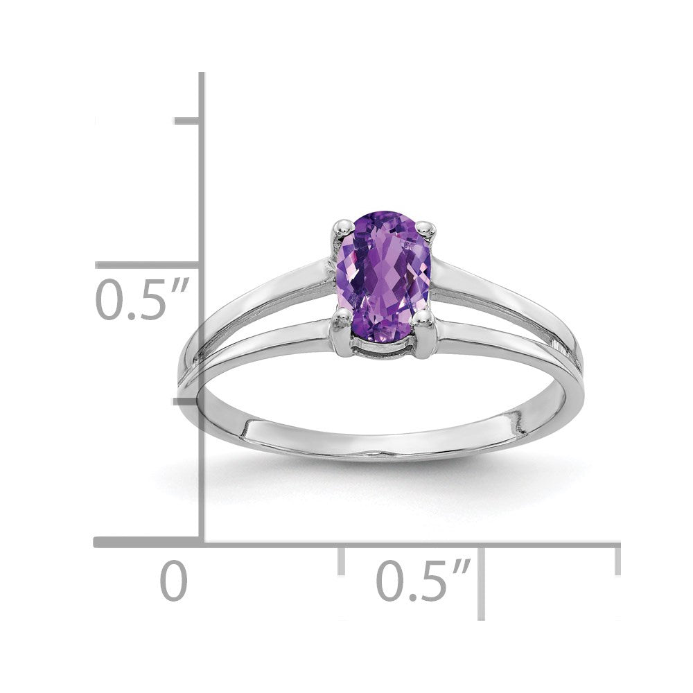 14K Weißgold Ring mit ovalem Amethyst, 6x4mm