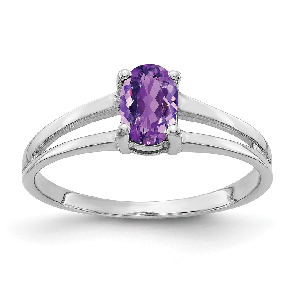 14K Weißgold Ring mit ovalem Amethyst, 6x4mm
