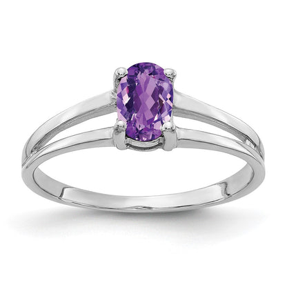 14K Weißgold Ring mit ovalem Amethyst, 6x4mm