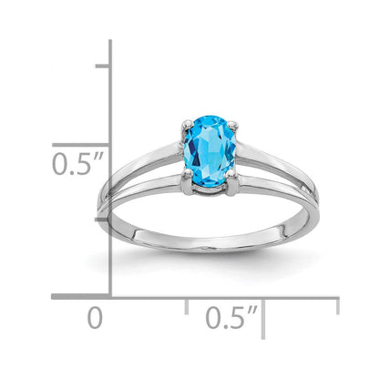 14K Weißgold Ring mit ovalem Blautopas 6x4mm