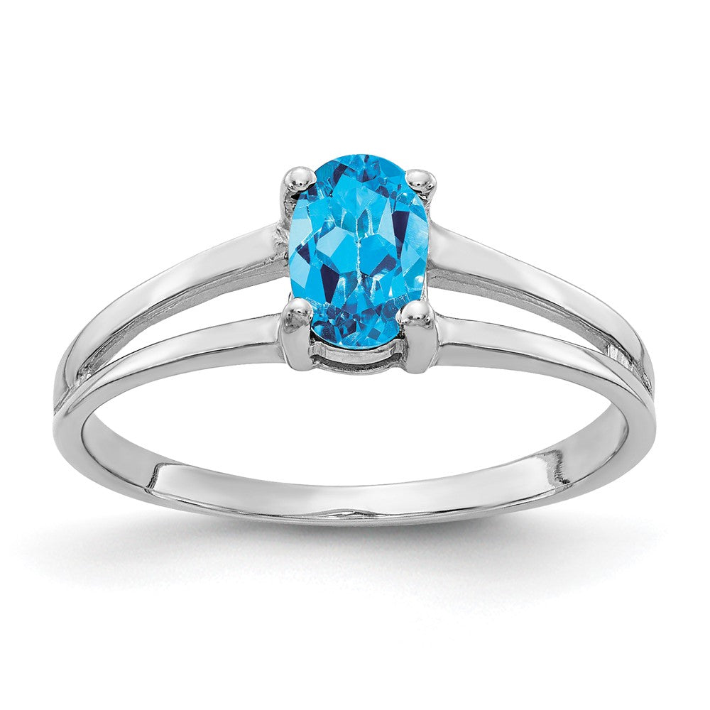14K Weißgold Ring mit ovalem Blautopas 6x4mm
