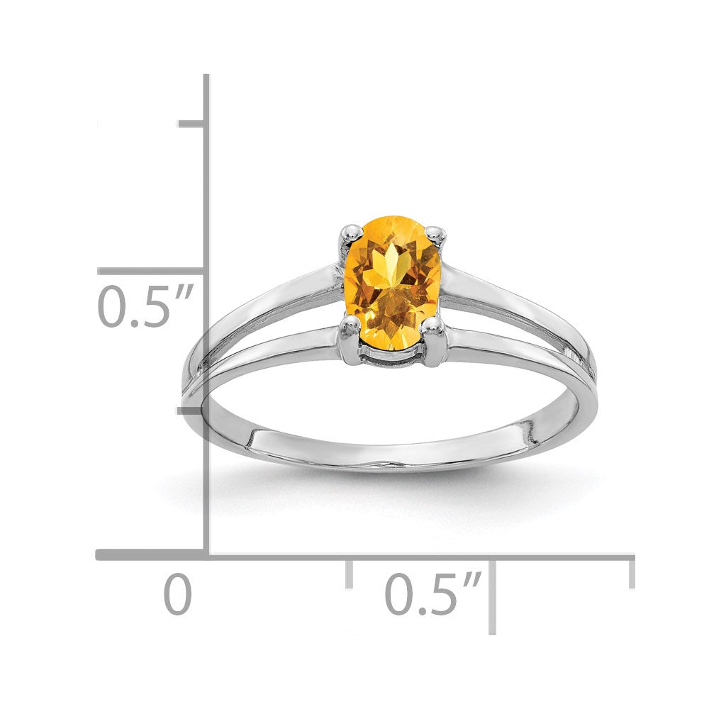 14K Weißgold Ring mit ovalem Citrin 6x4mm