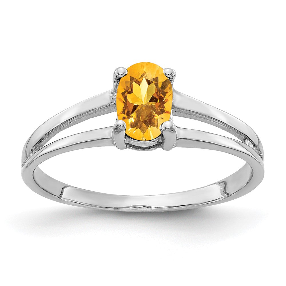 14K Weißgold Ring mit ovalem Citrin 6x4mm