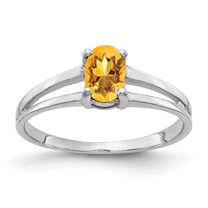 14K Weißgold Ring mit ovalem Citrin 6x4mm