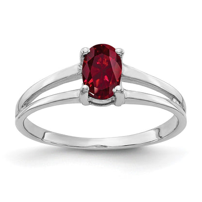 14K Weißgold Ring mit ovalem 6x4mm synthetischem Rubin