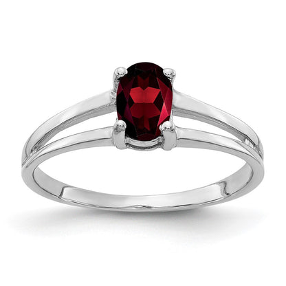 14K Weißgold Ring mit ovalem Granat 6x4 mm
