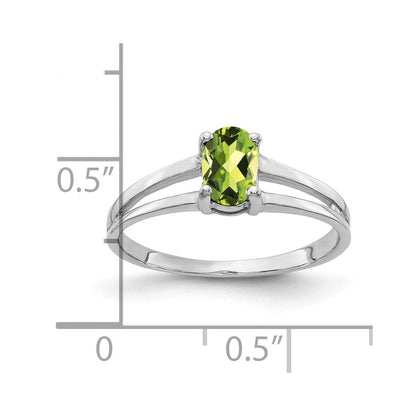 Massiv 14K Weißgold 6x4mm Oval Synthetisch Peridot Ring