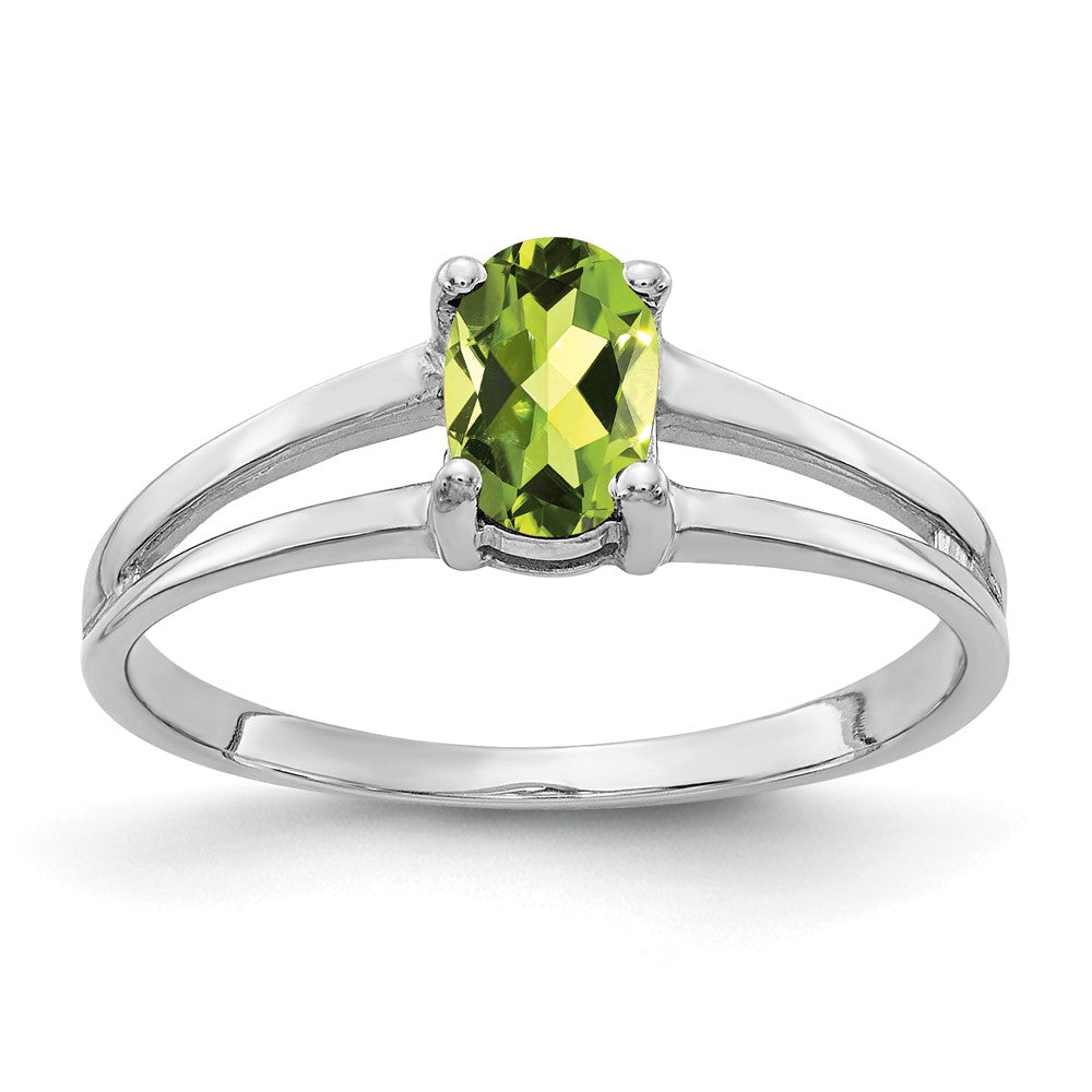 Massiv 14K Weißgold 6x4mm Oval Synthetisch Peridot Ring