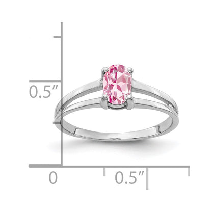 Massivring aus 14K Weißgold mit 6x4mm ovalem simuliertem rosa Turmalin