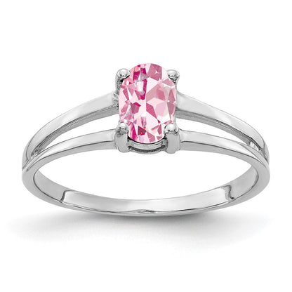Massivring aus 14K Weißgold mit 6x4mm ovalem simuliertem rosa Turmalin