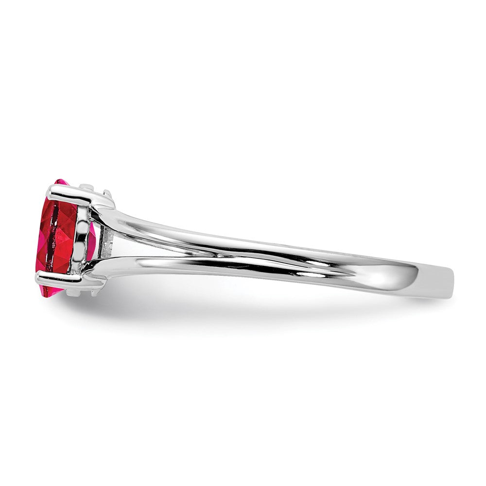 Massiv 14K Weißgold Synthetisch Rubin Ring