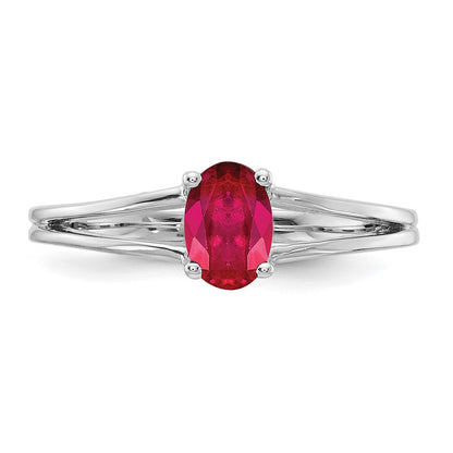 Massiv 14K Weißgold Synthetisch Rubin Ring