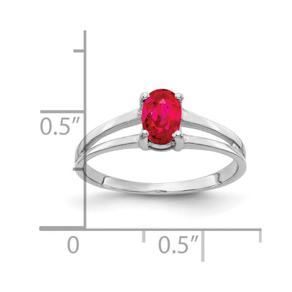Massiv 14K Weißgold Synthetisch Rubin Ring
