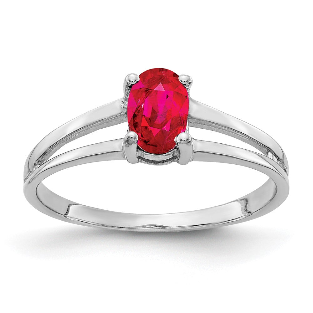 Massiv 14K Weißgold Synthetisch Rubin Ring