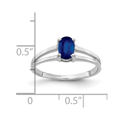 14K Weißgold Ring mit ovalem Saphir 6 x 4 mm