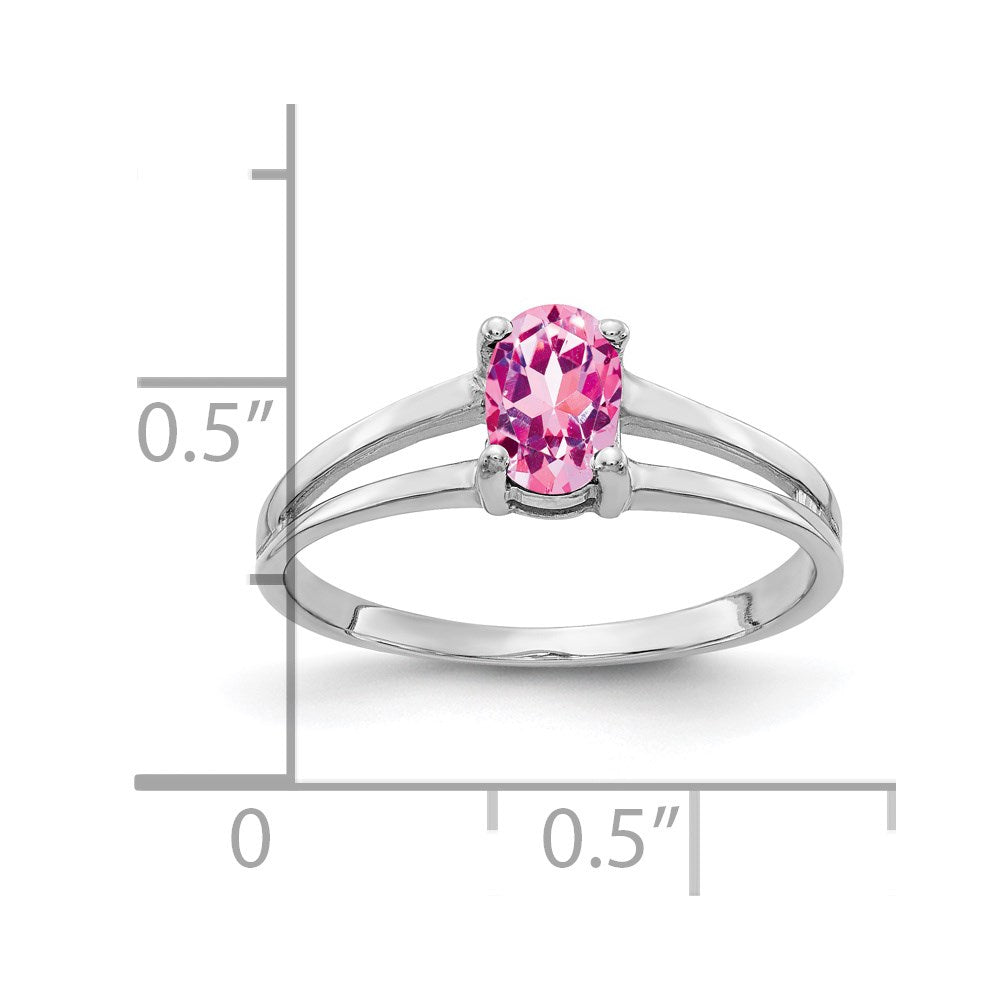 Massiv 14K Weißgold 6x4mm Oval Rosa Synthetisch Saphir Ring