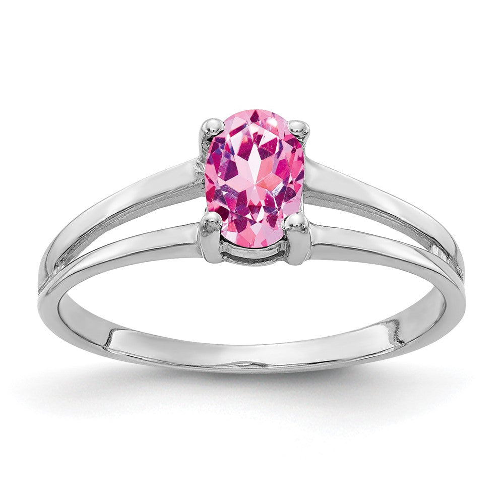 Massiv 14K Weißgold 6x4mm Oval Rosa Synthetisch Saphir Ring