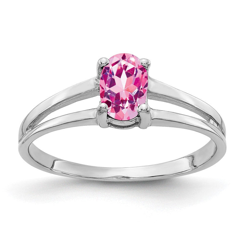 Massiv 14K Weißgold 6x4mm Oval Rosa Synthetisch Saphir Ring