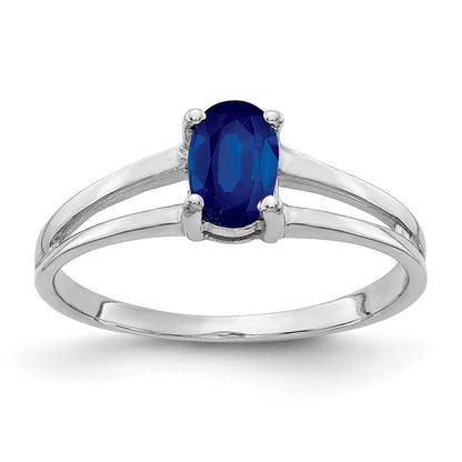 14K Weißgold Ring mit ovalem Saphir 6 x 4 mm