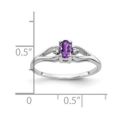 14K Weißgold Ring mit 5x3 mm ovalem Amethyst und echtem Diamant