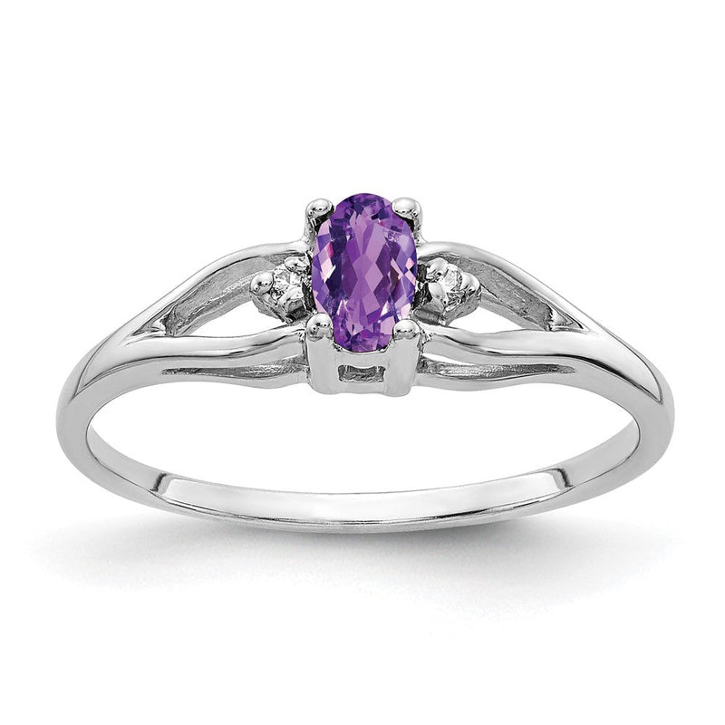 14K Weißgold Ring mit ovalem 5x3 mm Amethyst VS und echten Diamanten