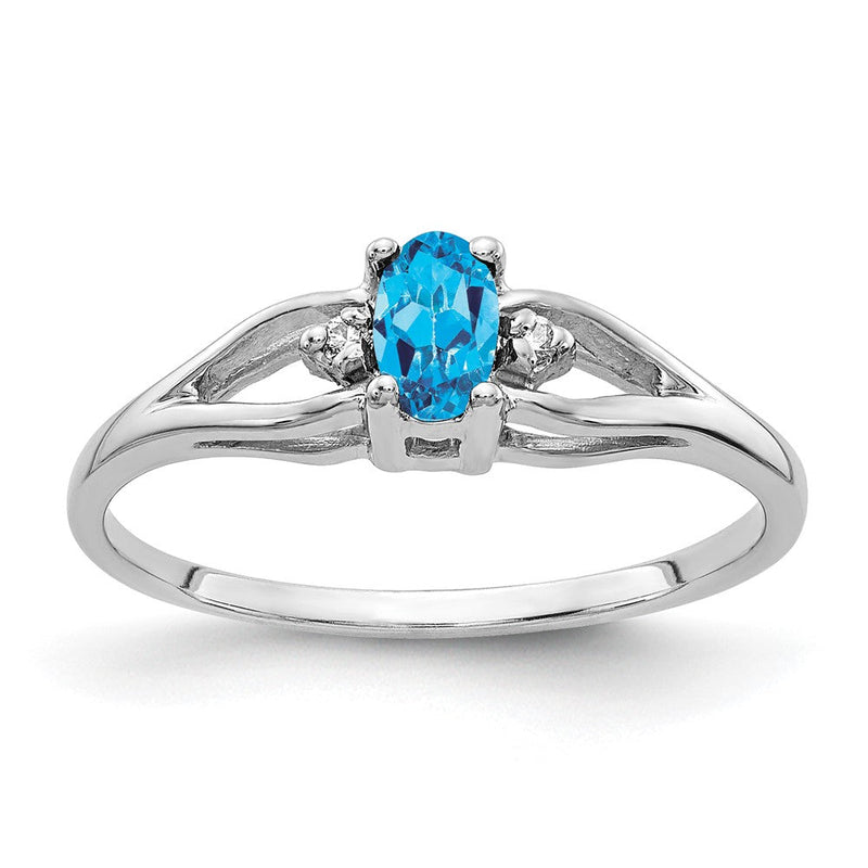 14K Weißgold Ring mit ovalem Blautopas A 5x3mm und echtem Diamant