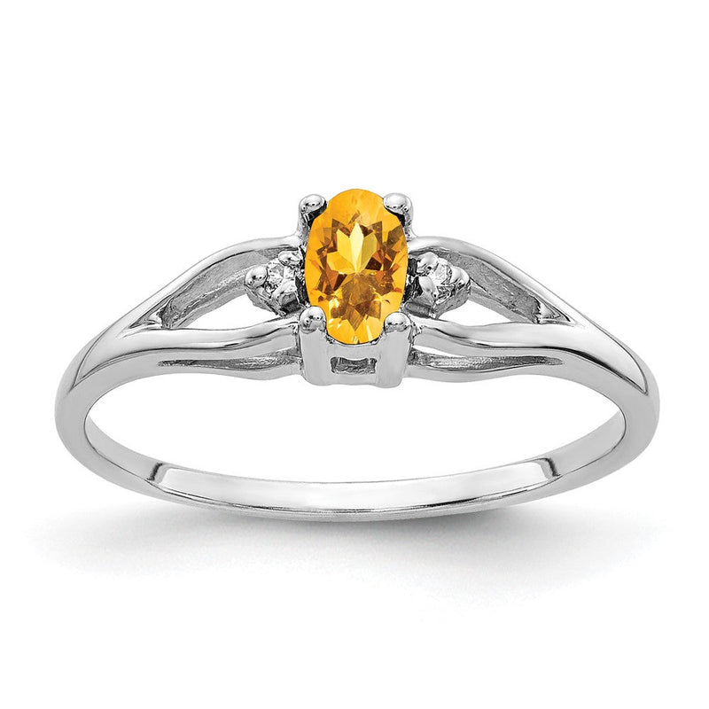 14K Weißgold Ring mit 5x3mm ovalem Citrin und echten Diamanten VS