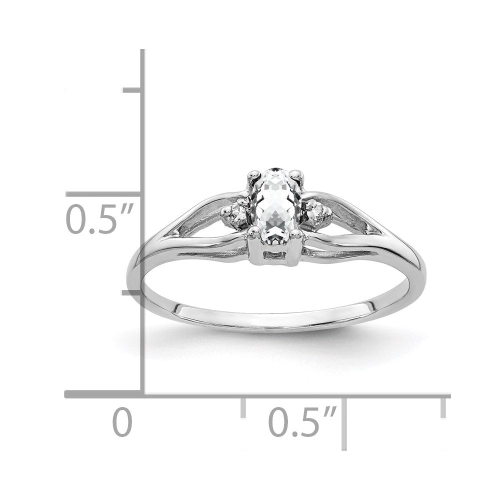 14K Weißgold Ring mit 5x3mm ovalem Zirkonia AAA und echtem Diamant