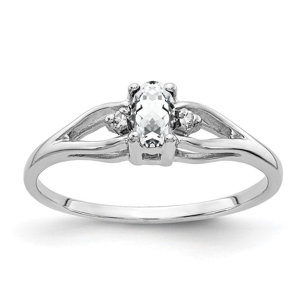 14K Weißgold Ring mit ovalem 5x3 mm Zirkonia VS und echtem Diamant