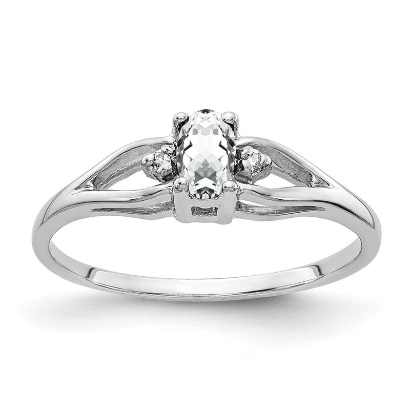 14 Karat Weißgold Ring mit 5x3 mm ovalem Zirkonia und einem echten Diamanten