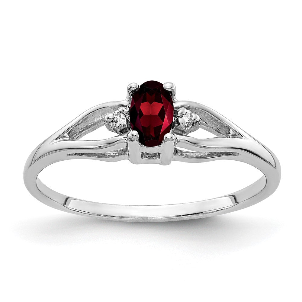 14K Weißgold 5x3mm Oval Granat A Echt Diamant Ring