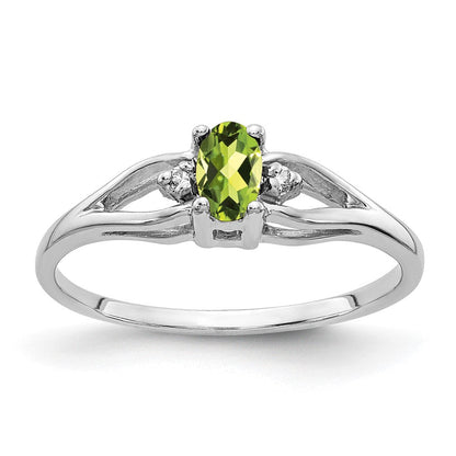 14K Weißgold 5x3mm Oval Peridot Aa Diamant Ring