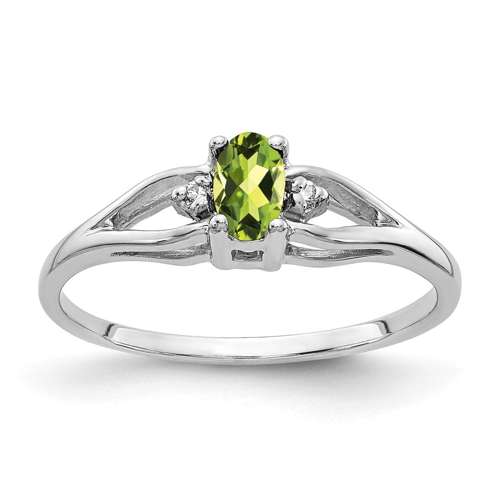 14K Weißgold 5x3mm Oval Peridot A Echt Diamant Ring