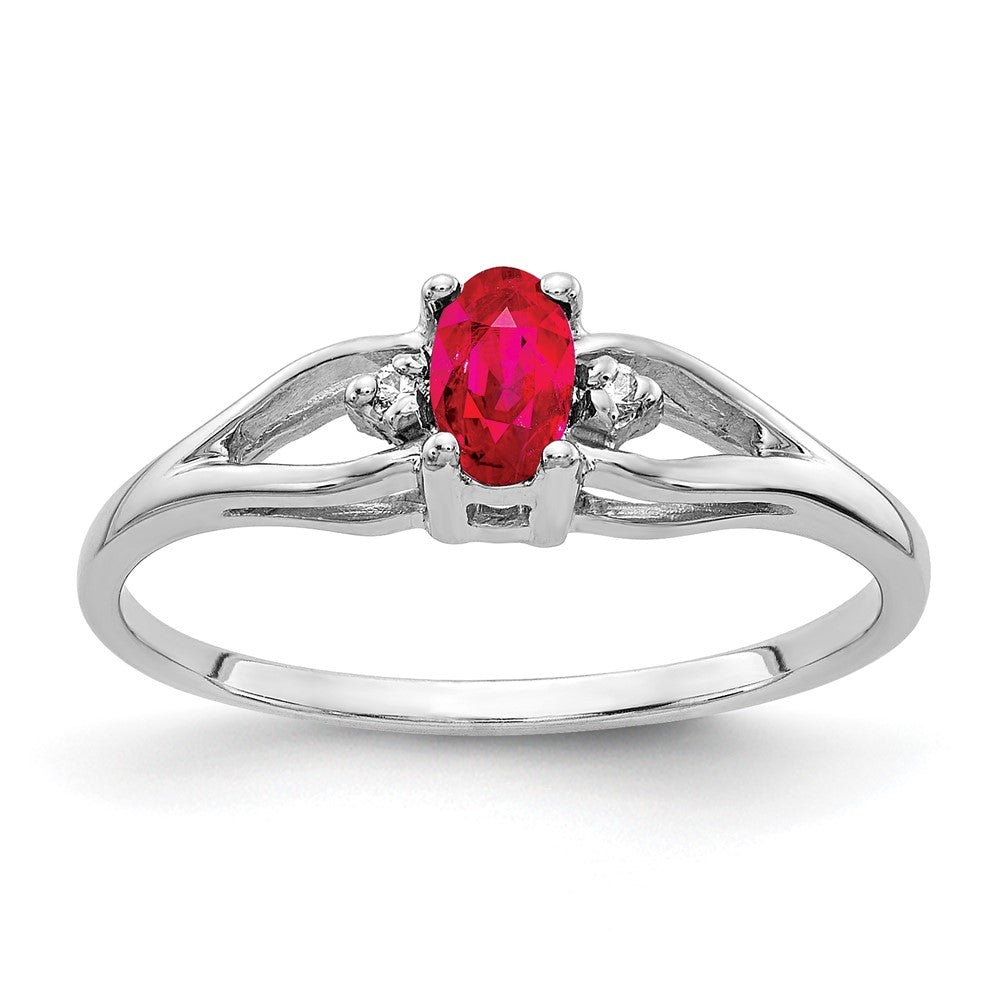 14K Weißgold 5x3mm Oval Rubin A Echt Diamant Ring