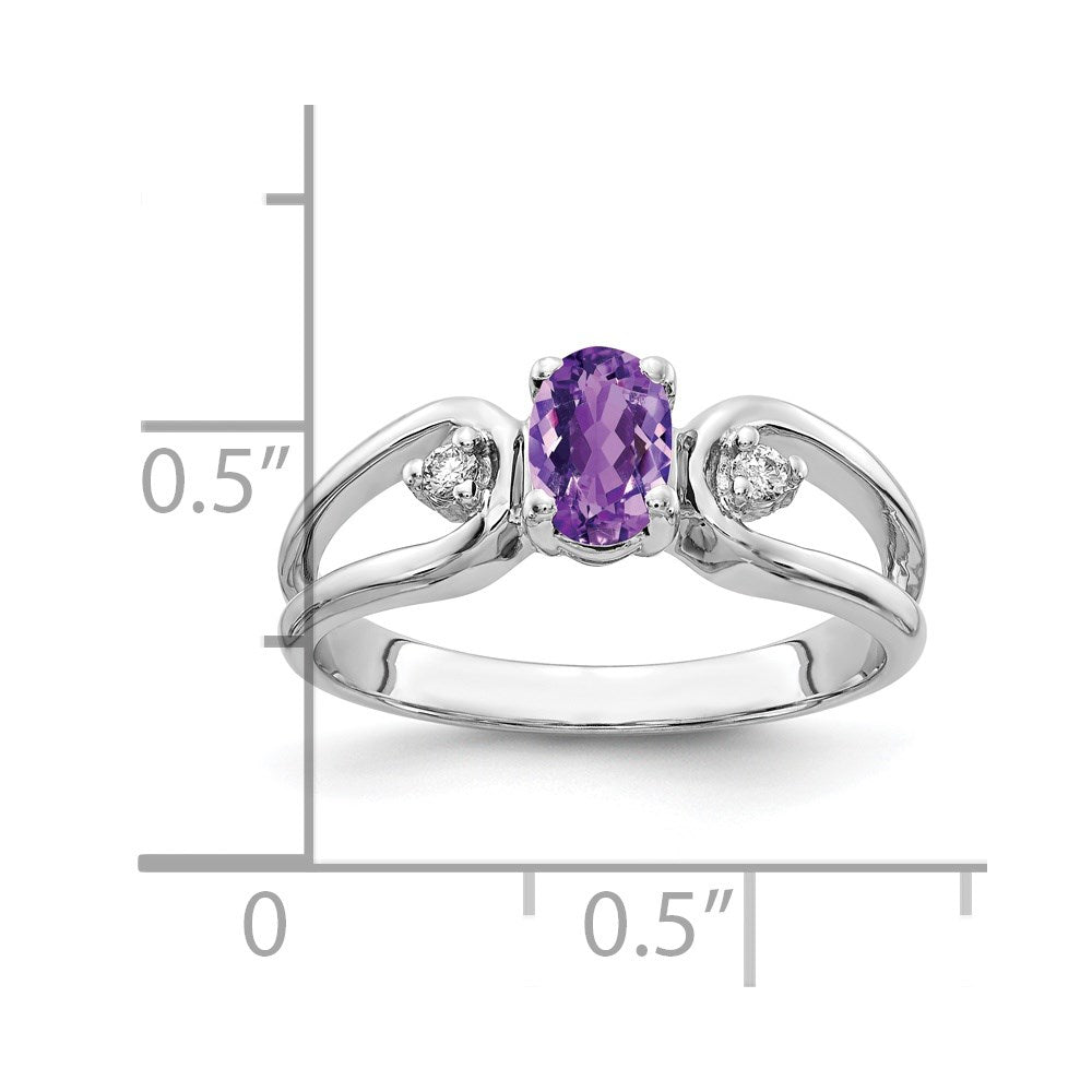 14K Weißgold 6x4mm Oval Amethyst Karo A Echt Diamant Ring