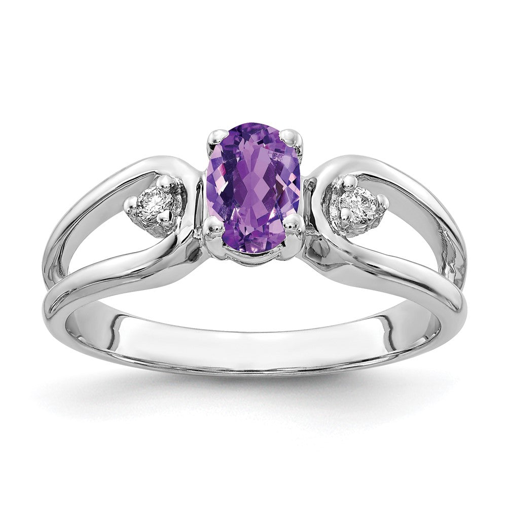 14K Weißgold 6x4mm Oval Amethyst Karo A Echt Diamant Ring