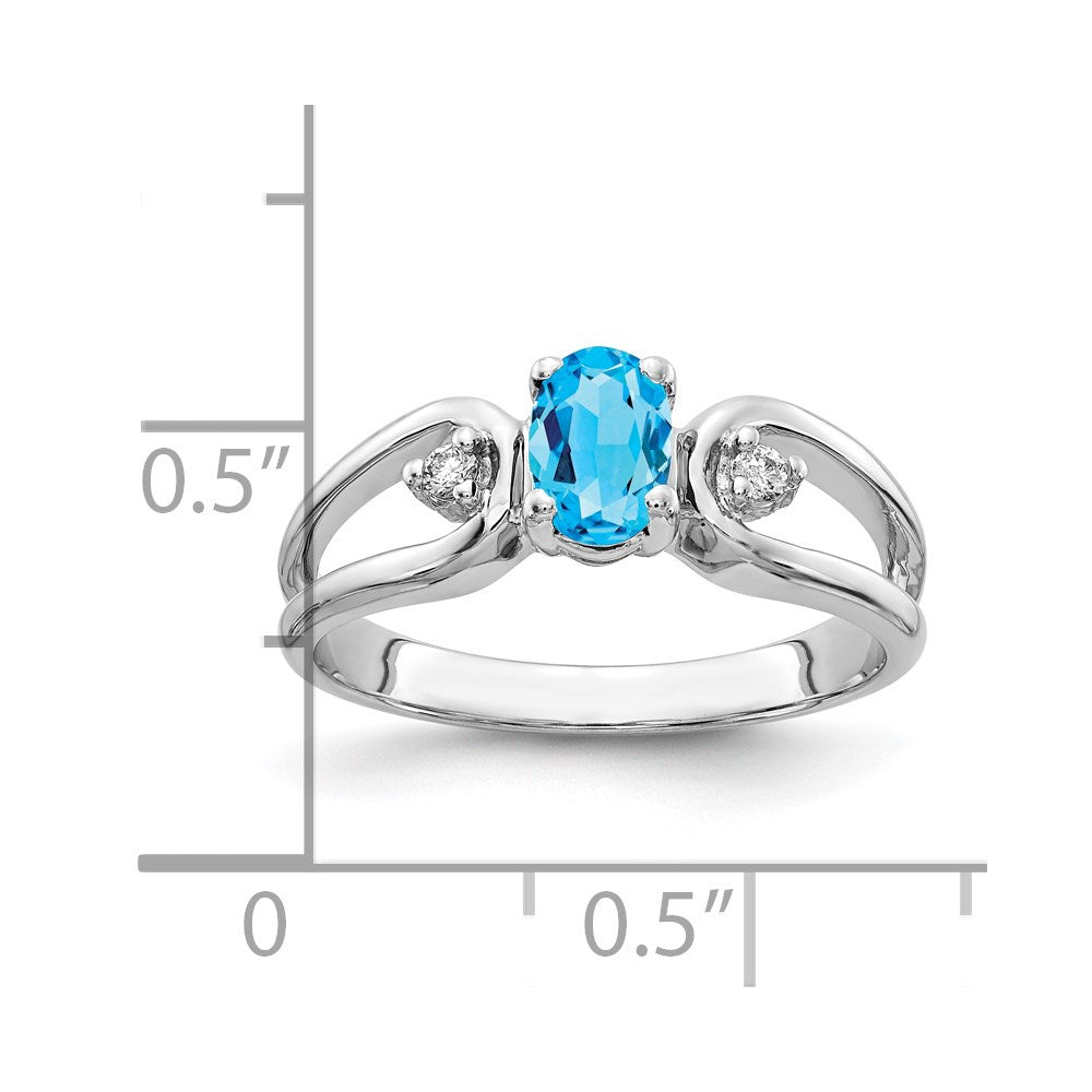 14K Weißgold 6x4mm Oval Blautopas A Echt Diamant Ring