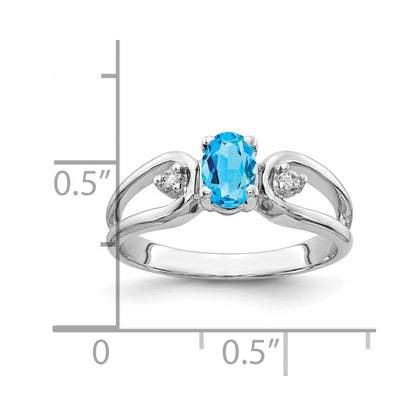 14K Weißgold 6x4mm Oval Blautopas A Echt Diamant Ring