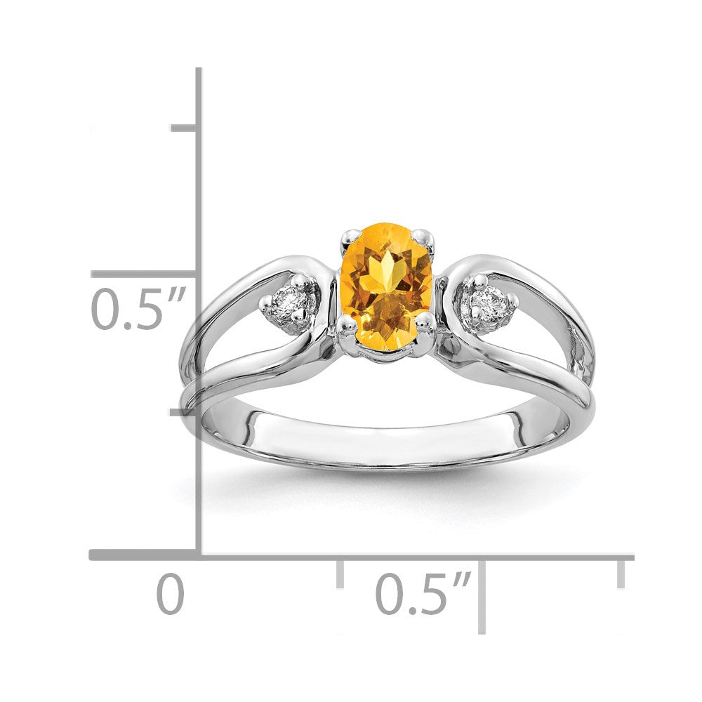14K Weißgold 6x4mm Oval Citrin A Echt Diamant Ring