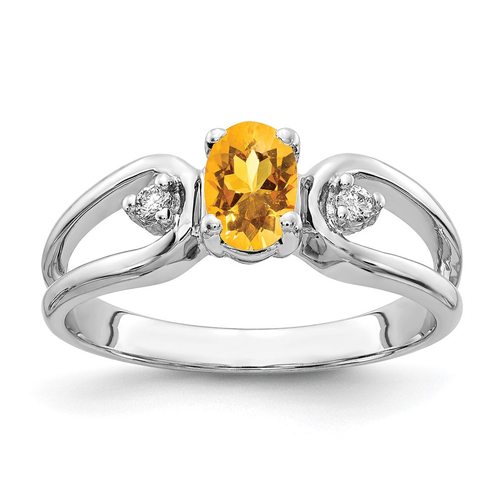 14K Weißgold 6x4mm Oval Citrin A Echt Diamant Ring